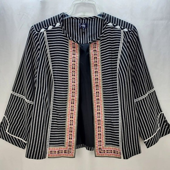 Rafaella Women's Woven Stripe Textured Embroidered Jacket M - Picture 1 of 12